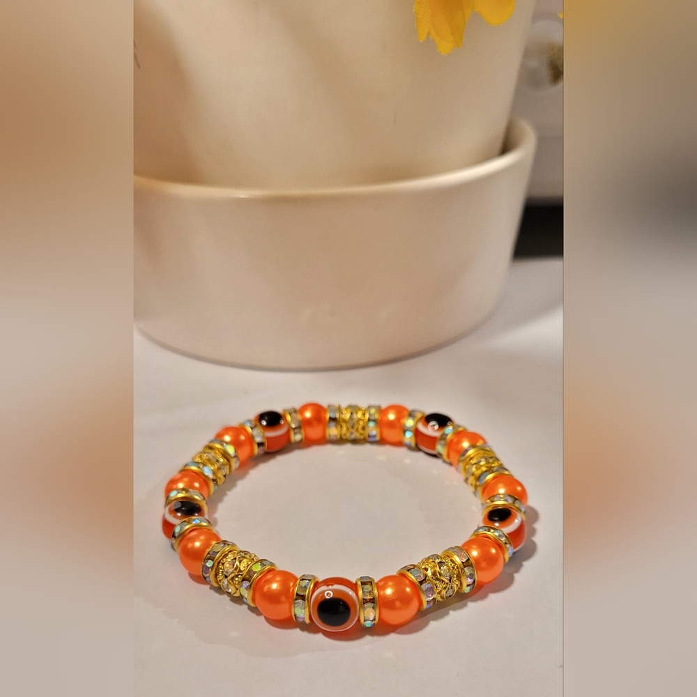 Orange Evil Eye Beaded Protection Mal De Ojo Luck Fashion Bracelet